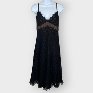 Spenser Jeremy Slip Dress | 14 | Silk Blend | Black Lace Chiffon Fairy Whimsical